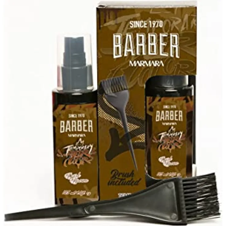 BARBER MARMARA Temporary Hair Color Braun 125ml / Schnurrbart Bart und Haar Farbe / eliminiert Grau für ein dickeres und volleres Aussehen / Frei von Ammoniak und Peroxid / Fertige Mixtur