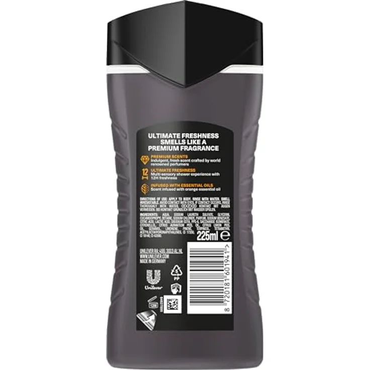 AXE Duschgel Kollektion Prestige Black Vanilla, 225 ml mit 12 Stunden Frische, köstlichem Duft von Vanille, Orange und Sandelholz, 100% pflanzliche Feuchtigkeitsspender – Bild 3
