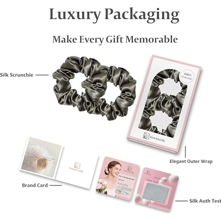 townssilk Seiden Scrunchie 2er-Set, 100% Maulbeerseide 6A/22 Momme, OEKO-TEX® zertifiziert, haarschonend & voluminös, elastisch ohne Abdrücke, IronGray – Bild 5