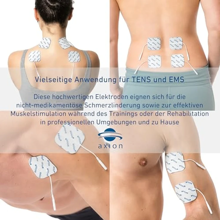 Axion Elektrodenpads 5x5 cm, selbstklebende TENS EMS Elektroden mit 2mm Steckanschluss, 16 Stück, optimale Stromverteilung für gezielte Schmerz- und Muskelbehandlung – Bild 6