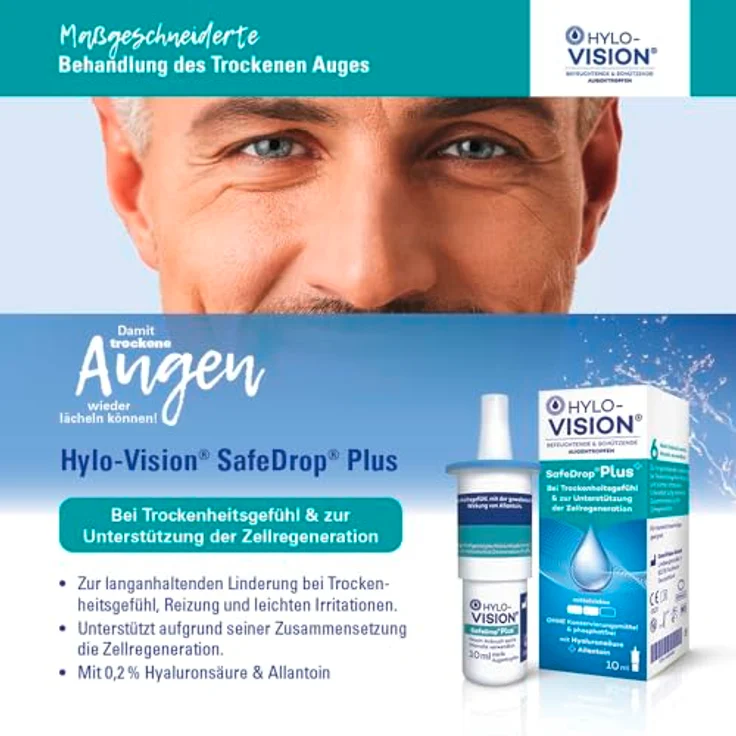 Hylo-Vision SafeDrop Plus Augentropfen – Bei trockenen und gereizten Augen, unterstützt die Zellregeneration, mittelviskos, konservierungsmittelfrei, geeignet bei Kontaktlinsen, 10 ml – Bild 2
