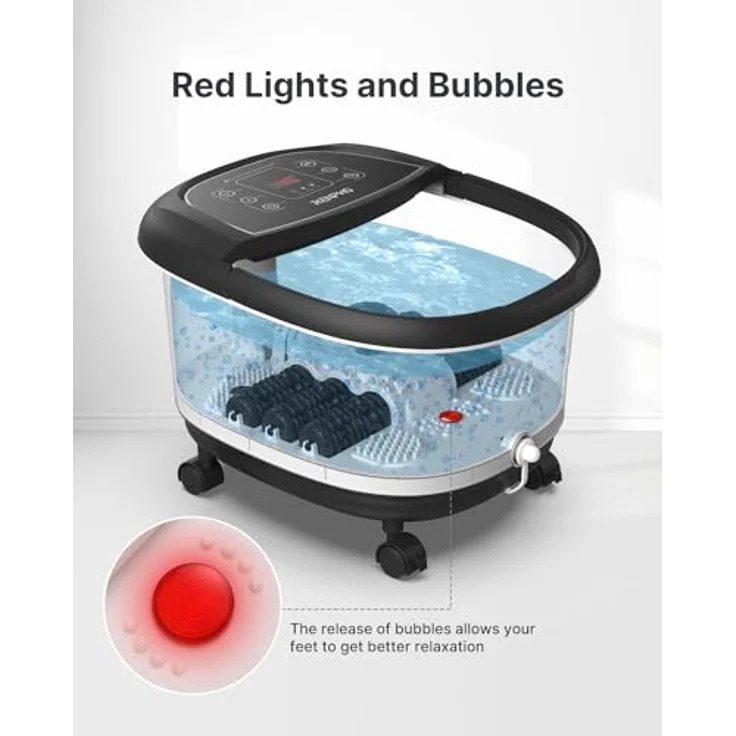 RENPHO Fussbadewanne mit Massagefunktion, Elektrisches Fußmassagegerät mit Temperatur- und Timer-Einstellung, Schwarz + Weiß, 3 Massagemodi und Sprudelstrahlfunktion – Bild 4