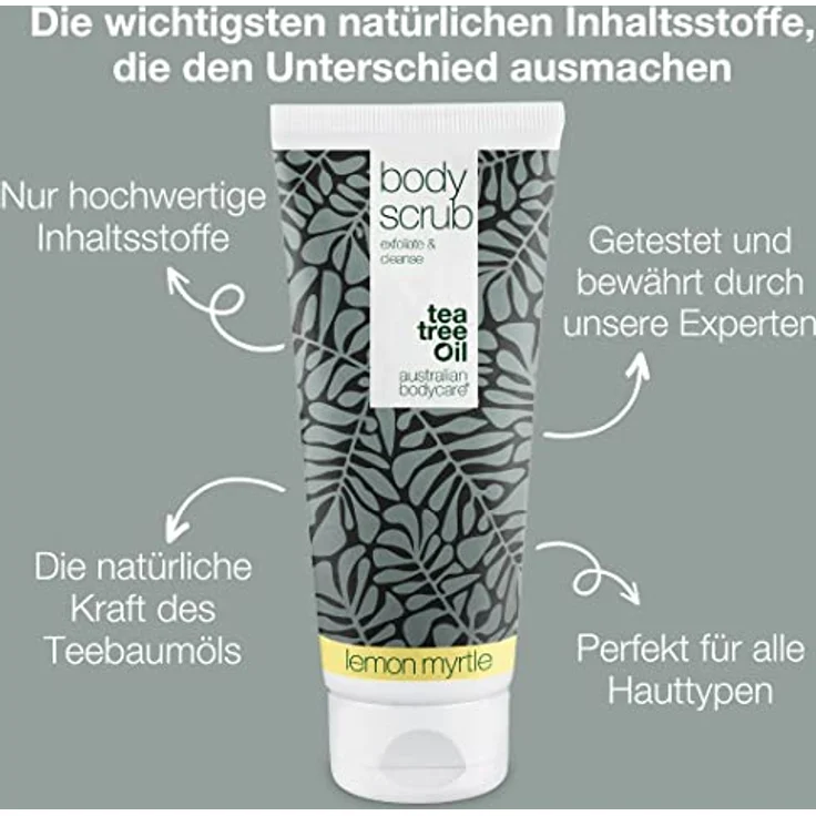 Australian Bodycare Body Scrub 200ml | Teebaumöl + Lemon Myrtle | Körperpeeling für Pickel, unreine Haut & eingewachsene Haare | Fußpeeling gegen Hornhaut – Bild 3
