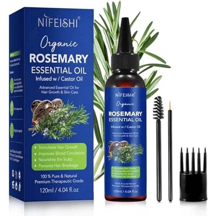P-Beauty Rosmarinöl & Rizinusöl, Ätherisches Öl 120ml für Haarwachstum & Hautpflege, feuchtigkeitsspendend, Anti-Schuppen, Kopfhaut- und Gesichtspflege