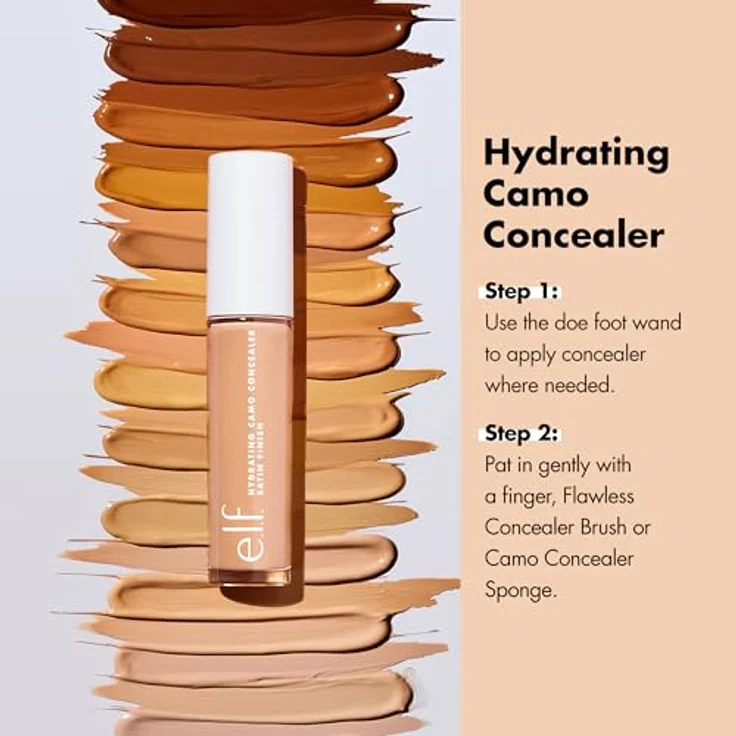 e.l.f. Hydrating Camo Concealer, Flüssig-Concealer mit vollständiger Abdeckung, langanhaltend, mittlerer Beigeton, satinierter Finish, 6ml – Bild 3