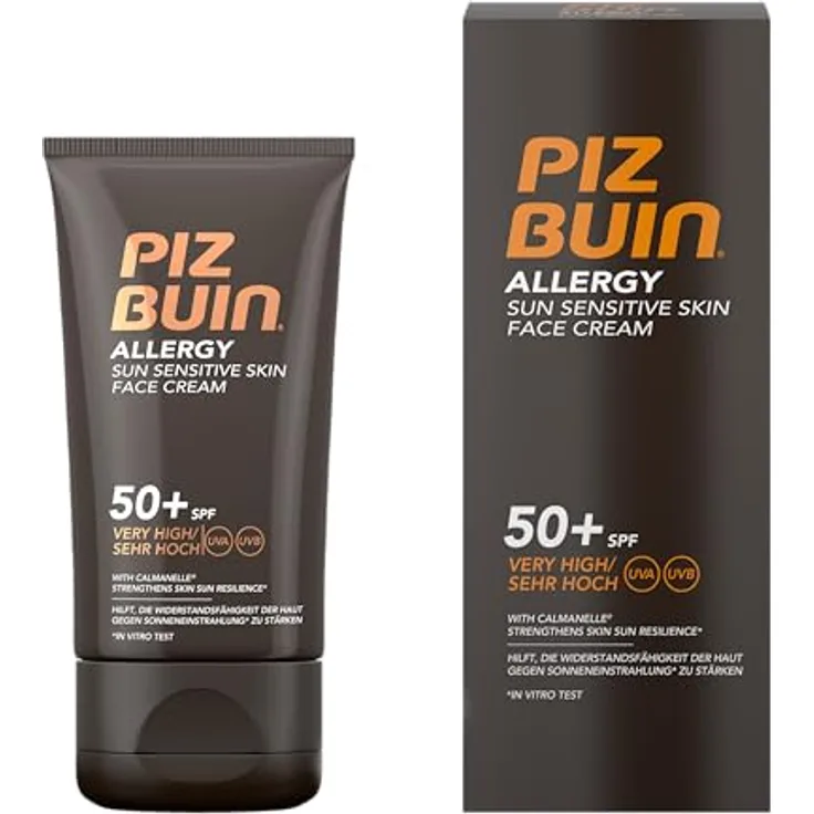 PIZ BUIN® Allergy Gesichtscreme LSF 50+, wasserfest, hoher UVA- und UVB-Schutz für empfindliche Haut, dermatologisch getestet, 50ml