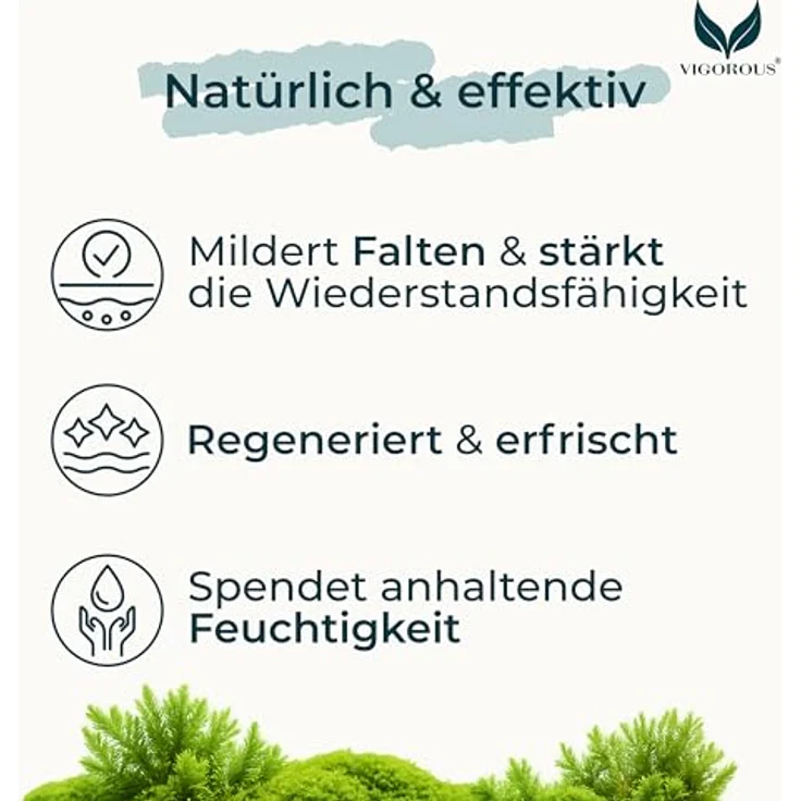 VIGOROUS® Moossalbe Antifaltencreme 100ml mit Hyaluronsäure – Naturkosmetik zur Hautverjüngung für Damen & Herren – Vegane Feuchtigkeitscreme Made in Germany – Bild 5