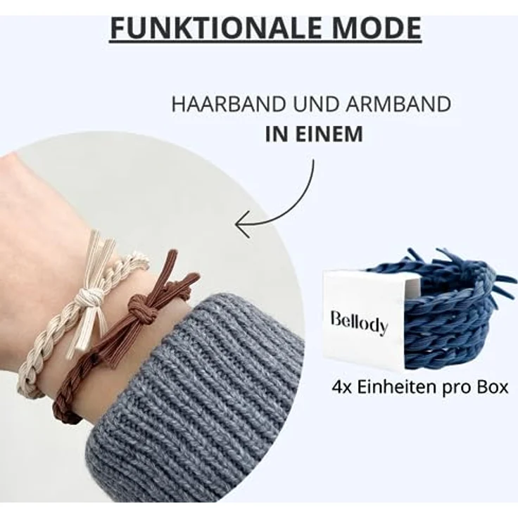 Bellody® Original Haargummis - Stylisch geflochtener Haargummi mit starkem Halt (4er Set - Blue Jeans) - Damen Haarschmuck in Dunkel Blau – Bild 4