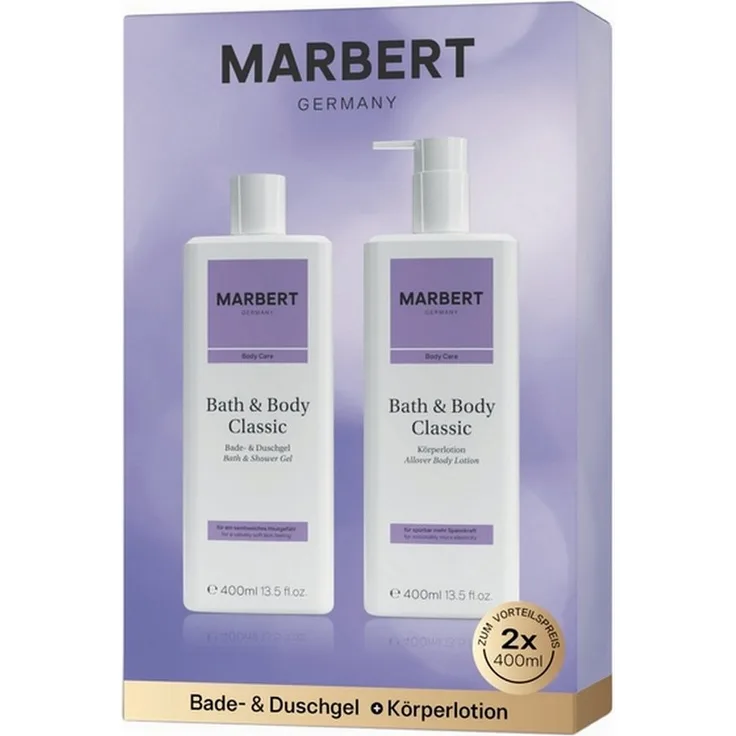 Marbert Bath & Body Classic Bundle, Duschgel & Bodylotion je 400 ml, blumiger Duft, hautfreundlich, intensive Pflege