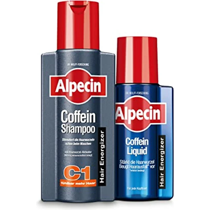 Alpecin Coffein-Shampoo C1 + Coffein Liquid Set, 250 ml + 200 ml, gegen erblich bedingten Haarausfall bei Männern – Bild 1