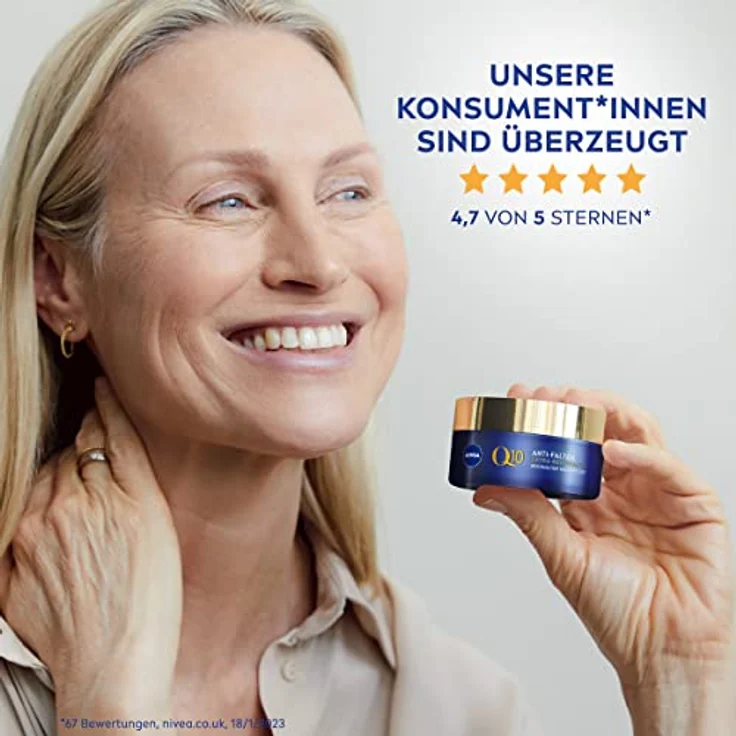 NIVEA Q10 Anti-Falten Nachtpflege, Nachtcreme für trockene Haut mit Coenzym Q10 und Bio Argan-Öl, feuchtigkeitsspendende Anti-Falten Gesichtspflege, Q10 Power Extra-Reichhaltige Nachtpflege, (50 ml) – Bild 4
