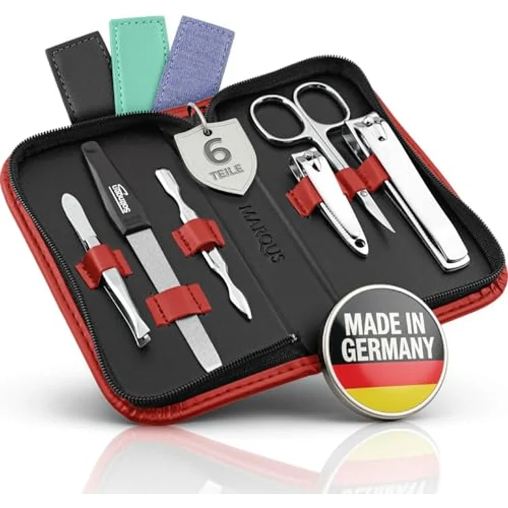 marQus Maniküre Set Solingen, 6-teiliges Nagelset aus glanzvernickeltem Stahl im Kunst-Leder Etui, ideal für Hand- und Fußpflege, handlich & weich – Bild 1