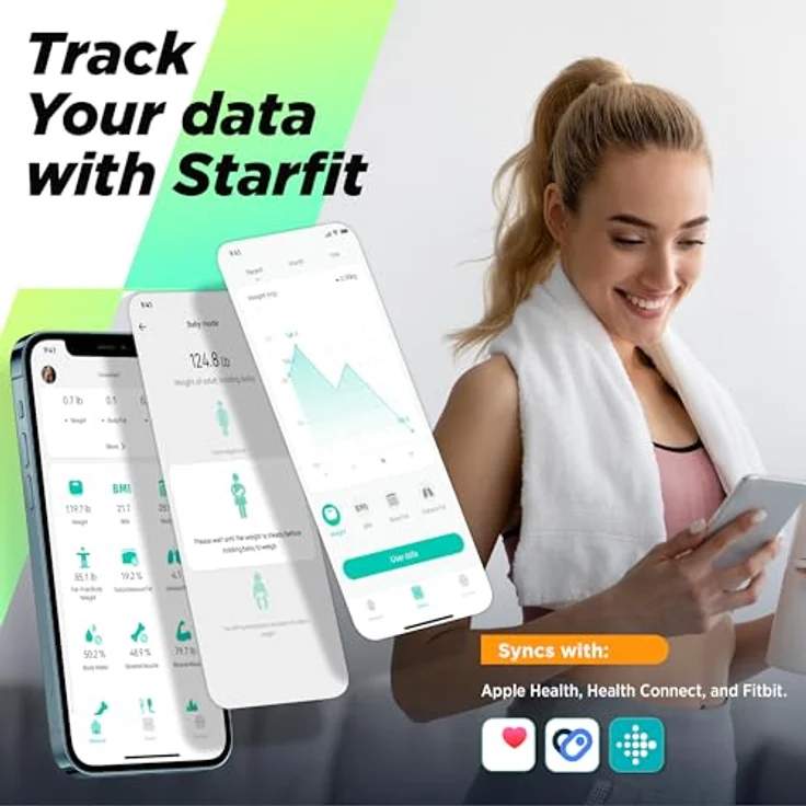 RunSTAR Körperfettwaage, Digitale Personenwaage mit großem LCD-Display, Analysator für 13 Körperwerte, App-Synchronisierung, bis zu 24 Benutzerprofile, weiß – Bild 4