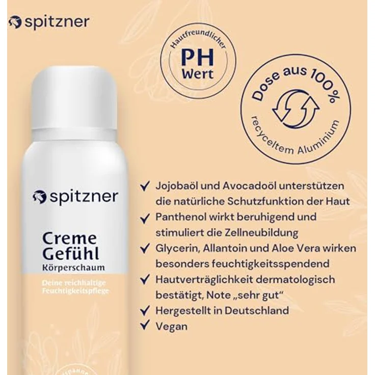 spitzner Körperschaum CremeGefühl mit Jojobaöl und Vitamin E, 200 ml, blumiger Duft – Bild 3