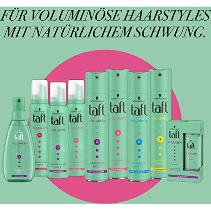 Taft Schaumfestiger Volumen für feines Haar (150 ml) Haltegrad 4, Haarschaum für Volumen und starken Halt, Haarstyling mit 24 Stunden langanhaltendem Halt, vegane Formel – Bild 4