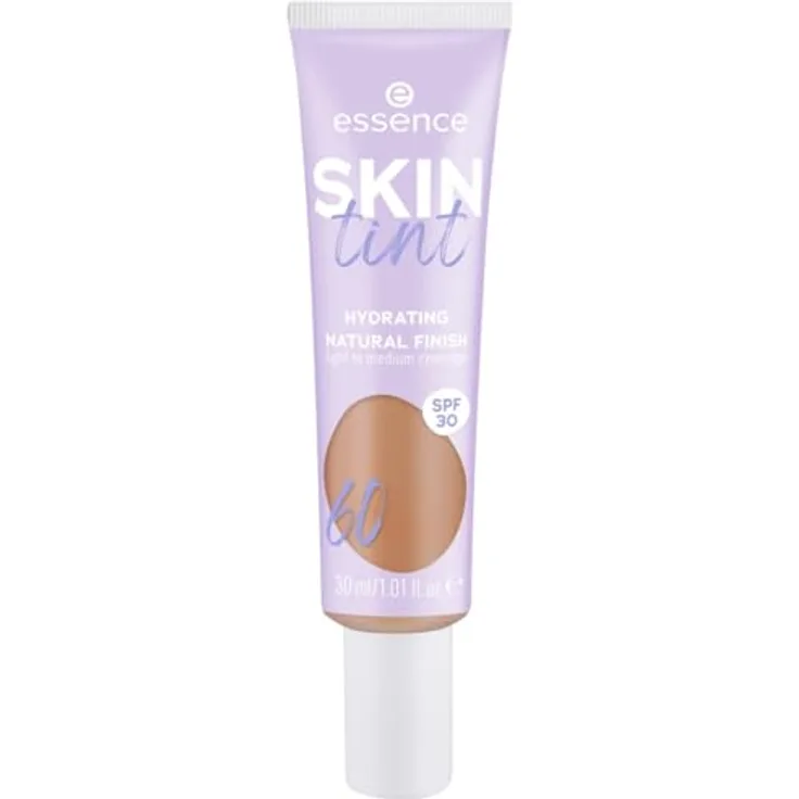 Essence SKIN TINT getönte Feuchtigkeitscreme SPF 30, #60, 30g - vegane Formel mit feuchtigkeitsspendender Textur und modulierbarer Deckkraft