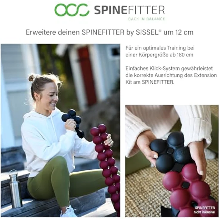Sissel Spinefitter Extension Kit, Massagegerät zur Wirbelsäulenmobilisation, anthrazit, verlängerbar um 12 cm, ideal für Nutzer über 180 cm – Bild 2