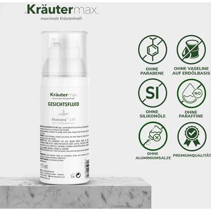 Kräutermax. Aloe Vera Fluid Creme Gesichts Gesichtscreme für die Gesichtspflege, 75 ml - Aloe Vera Extrakt, strahlend schöner Teint, ohne bedenkliche Inhaltsstoffe – Bild 4