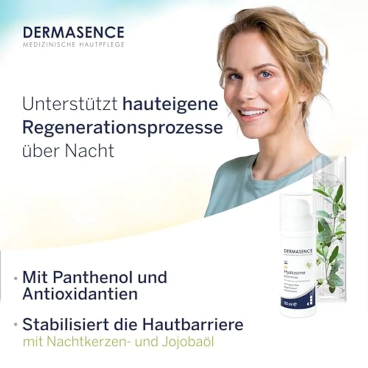 DERMASENCE Hyalusome Nachtpflege, 50 ml - Regenerierende Nachtcreme für feuchtigkeitsarme Haut mit Hyaluron und Nachtkerzenöl – Bild 4