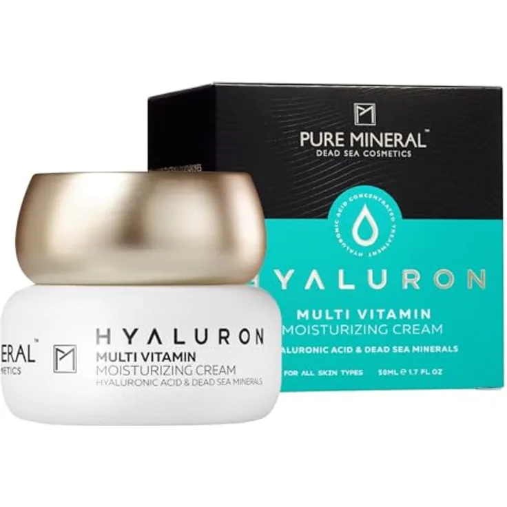 M PURE MINERAL DEAD SEA COSMETICS Pure Mineral Multi-Vitamin Hyaluron Feuchtigkeitscreme, nährend mit Toten Meer Mineralien, 50ml - für alle Hauttypen, ohne Silikone, Sulfate, Parabene