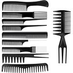 Hair Styling Kämme, Netspower 10Pcs Profi Friseur Haar Kamm Stielkamm Friseur Zubehör Geräte Set Friseurwerkzeuge mit Tragbar Tasche für Haarstylisten Barbers Salon Familie, Schwarz
