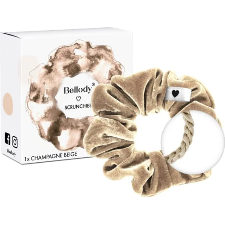 Bellody® Scrunchies Samt – Samtig weich, starker Halt, Velvet Look, exklusive Farben (1 Stück - Champagne Beige) - Haargummi Scrunchie in Beige – Bild 1