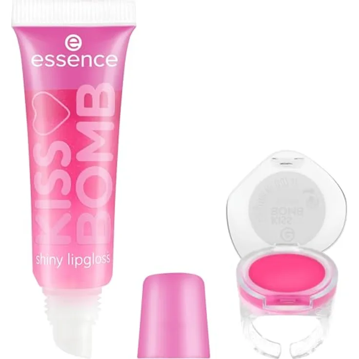 Essence Cosmetics KISS BOMB shiny lipgloss und lip balm Set, Nr. 01, Pink, glänzend, vegan, ohne Mikroplastik, glutenfrei, ohne Parabene, 10.8ml