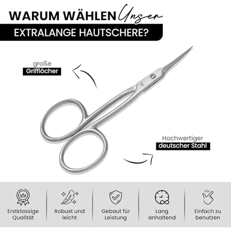Excellent Solingen Nagelschere, Hautschere 9 cm, extra lang, superspitz, für präzise Maniküre und Pediküre – Bild 5