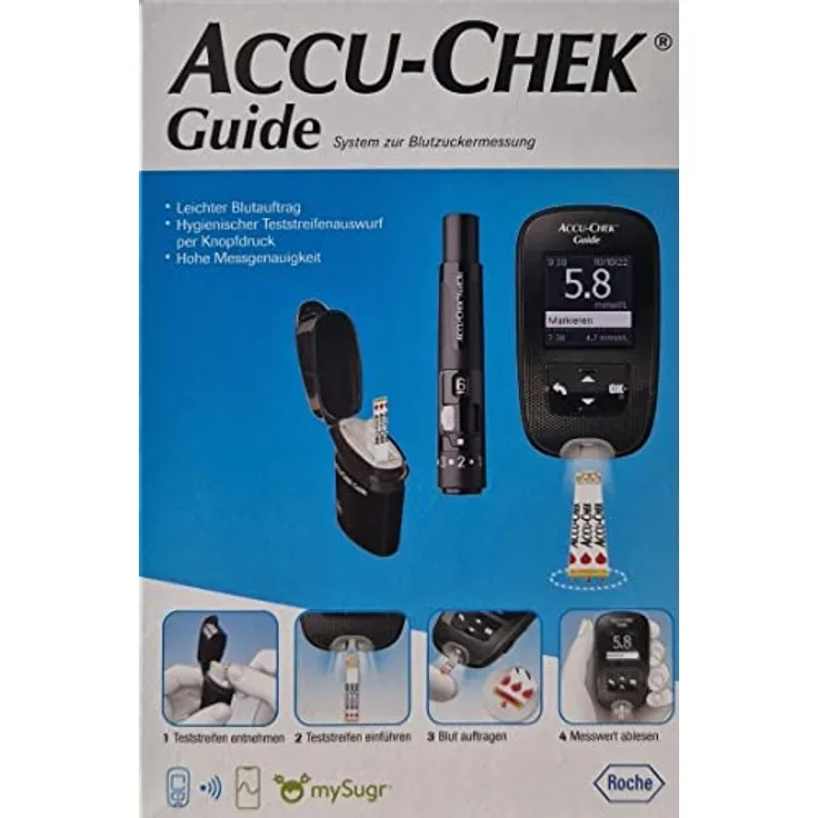 Accu-Chek Guide Set, Blutzuckermessgerät mit Granulat und Traubenzucker, mmol/l