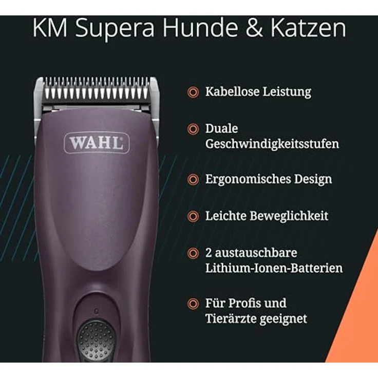 Wahl KM Supera Hundehaarschneider, professioneller Haarschneider mit 2 Geschwindigkeitsfunktionen und austauschbaren Batterien – Bild 3