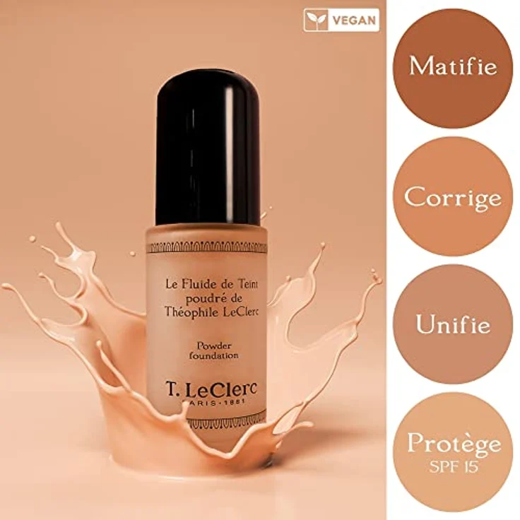 T. LeClerc PARIS 1881 Teintflüssigkeit puderig 03 Sandbeige matt vegan dermatologisch getestet, 55ml – Bild 4