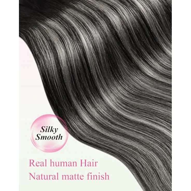 YoungSee Tape in Extensions Echthaar, Ombre Silber #1B/S/1B, 35cm, unsichtbare Tapes für Damen, 50g – Bild 4