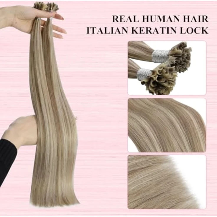 YoungSee U-Tip Haarverlängerungen, Echthaar Bondings 55cm, Hellbraun, 1g pro Strähne, Keratin-Bindung, Remy Qualität – Bild 3