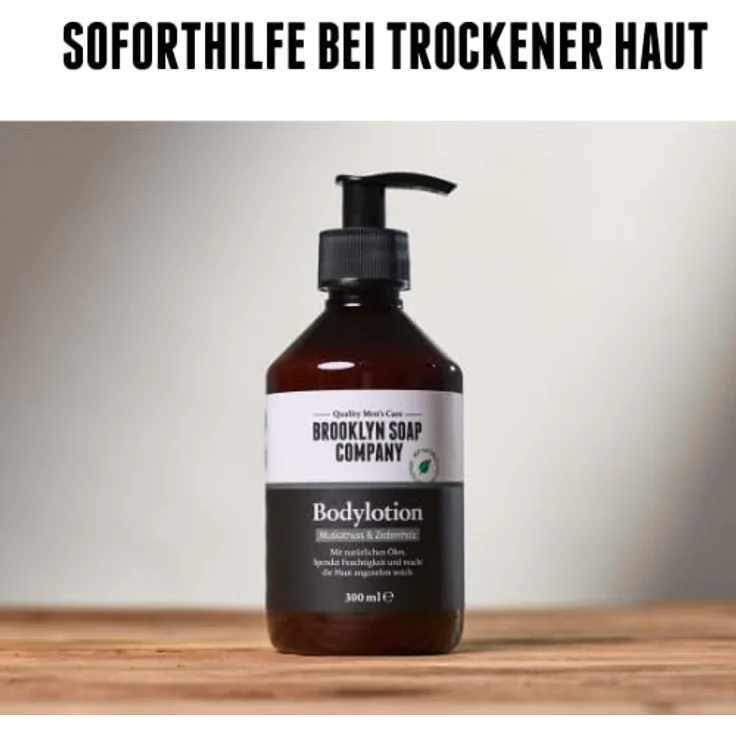Brooklyn Soap Company Bodylotion 300ml, feuchtigkeitsspendend & reizlindernd, würziger Duft nach Muskatnuss und Zedernholz – Bild 3