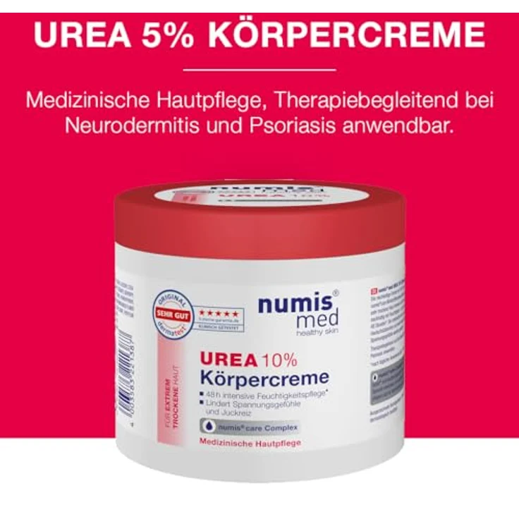 numis med Urea Creme 10%, 400 ml - Körpercreme für sehr trockene Haut - Made in Germany - Feuchtigkeitsspendende Urea Hautcreme ohne Silikone, Parabene & mikroplastikfrei – Bild 3