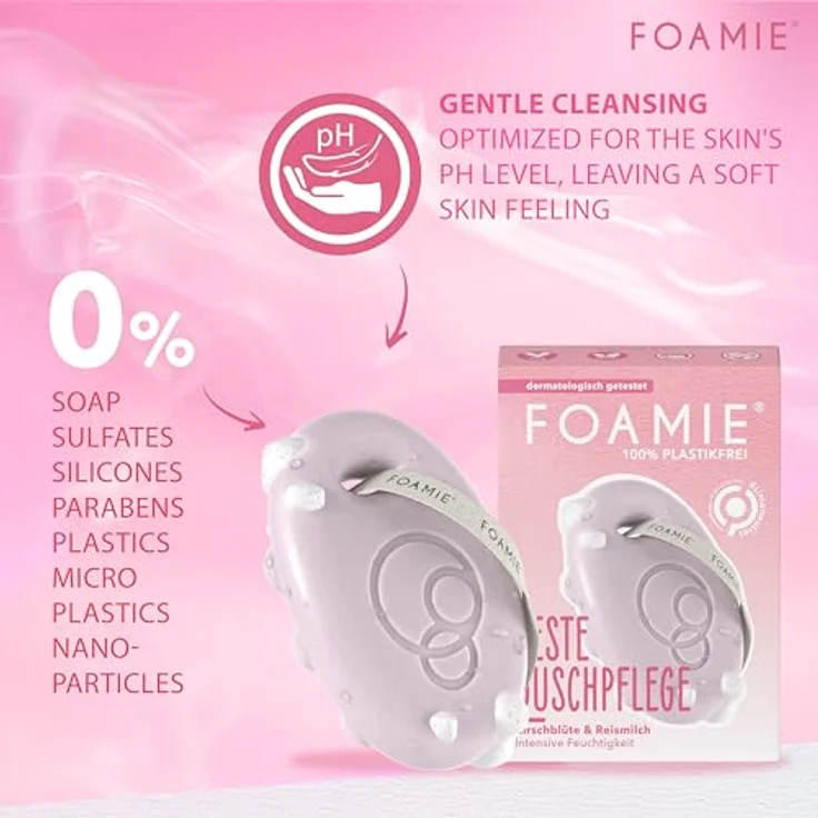 Foamie Cherry Kiss Shower Body Bar, vegane Handseife mit neutralem pH-Wert, 80 g – Bild 3