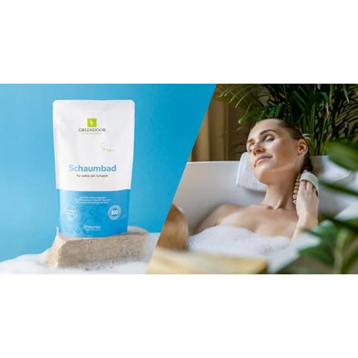 GREENDOOR Bio Schaumbad 500g Pulver Konzentrat mit Bio Jojobaöl und Meersalz, extra mild, für samtweiche Haut, sanfter Duft - Naturkosmetik für Frauen Männer Kinder – Bild 4