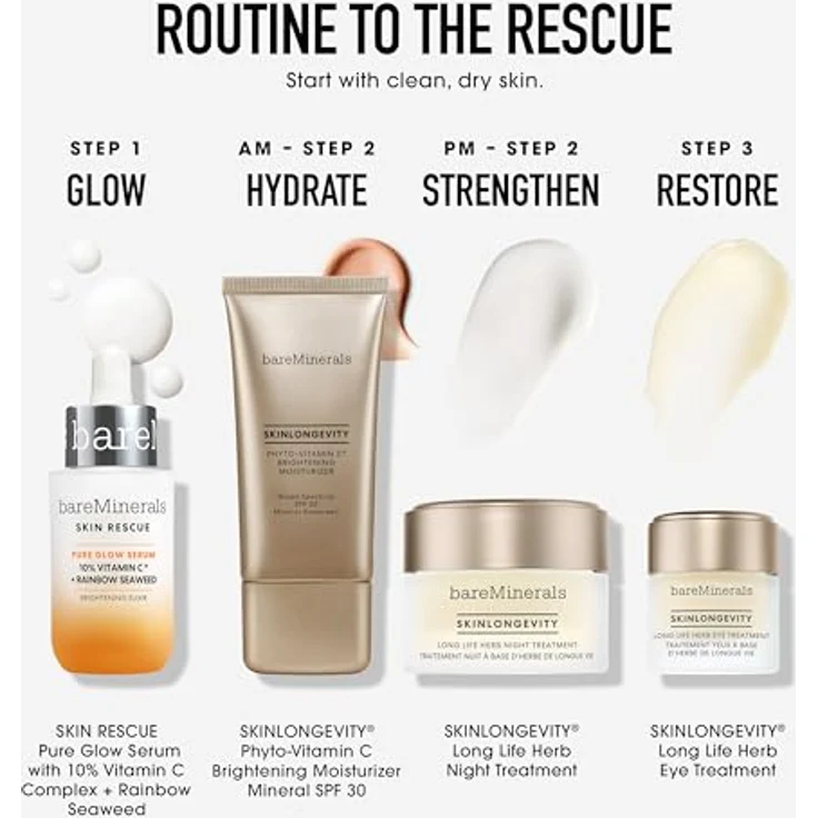 bareMinerals SKIN RESCUE Pure Glow Gesichtsserum, 30 ml, mit 10 % Vitamin C und Regenbogenalge, Coral – Bild 8