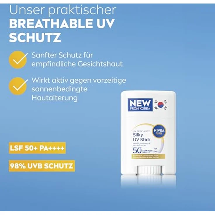 NIVEA SUN UV Stick LSF 50+, 15 g, ultraleichter Sonnenschutz mit koreanischer Stick-Technologie, wasserfest und parfümfrei, für alle Hauttypen – Bild 2