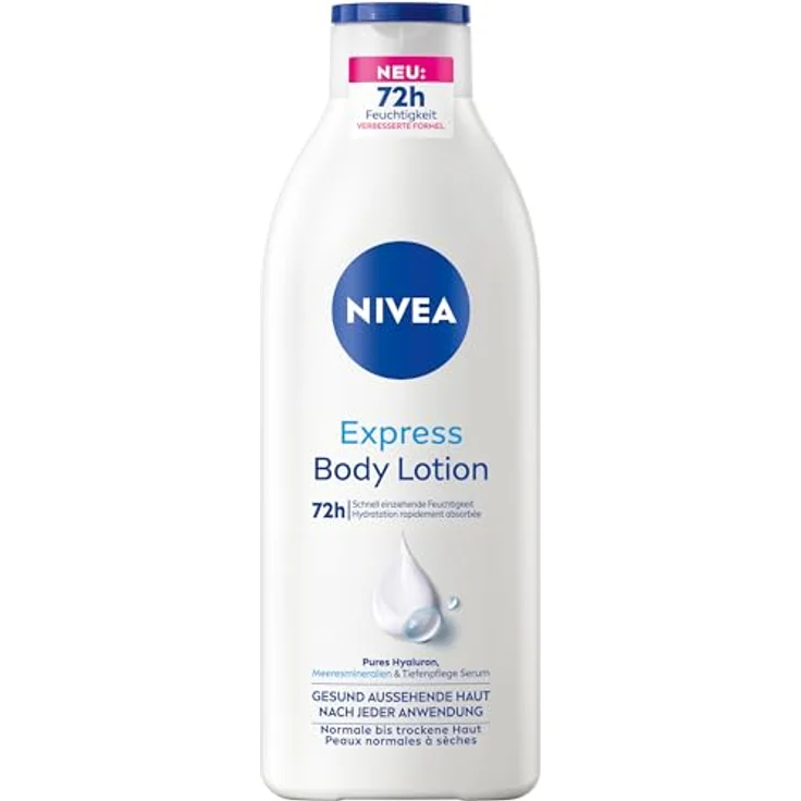 NIVEA Body Express Feuchtigkeit Bodylotion, 400ml, mit Hyaluron und Meeresmineralien, schnell einziehend, nicht-fettend – Bild 1
