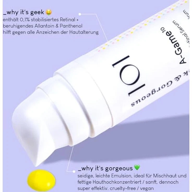 Geek & Gorgeous - A-Game 10 - hochdosiertes Serum mit 0,1% Retinal, Gesichtspflege gegen reife und müde Haut, für alle Hauttypen, 30 ml – Bild 2
