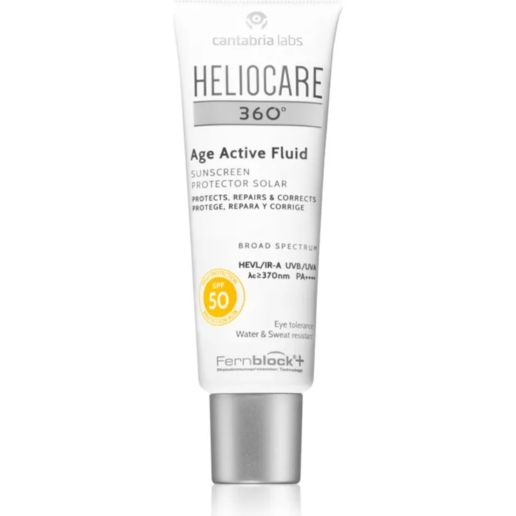 Heliocare 360° Age Active Fluid, Bräunungsemulsion gegen die Alterung, SPF 50+, 50 ml, wasserfest, feuchtigkeitsspendend