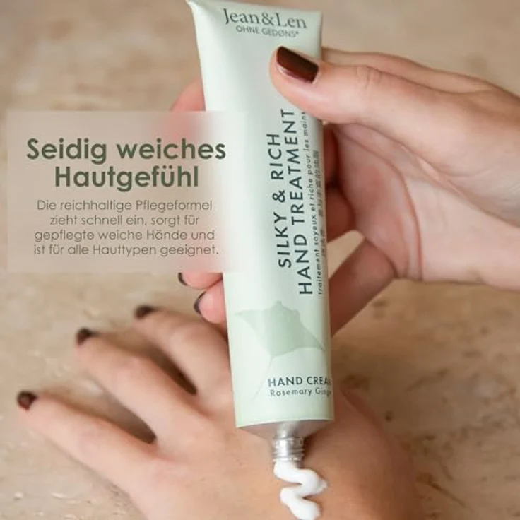 Jean & Len Silky & Rich Treatment Handcreme, mit Rosmarin & Ingwer, 75 ml, 100% recyclebare Alutube, ohne Parabene & Silikone – Bild 4