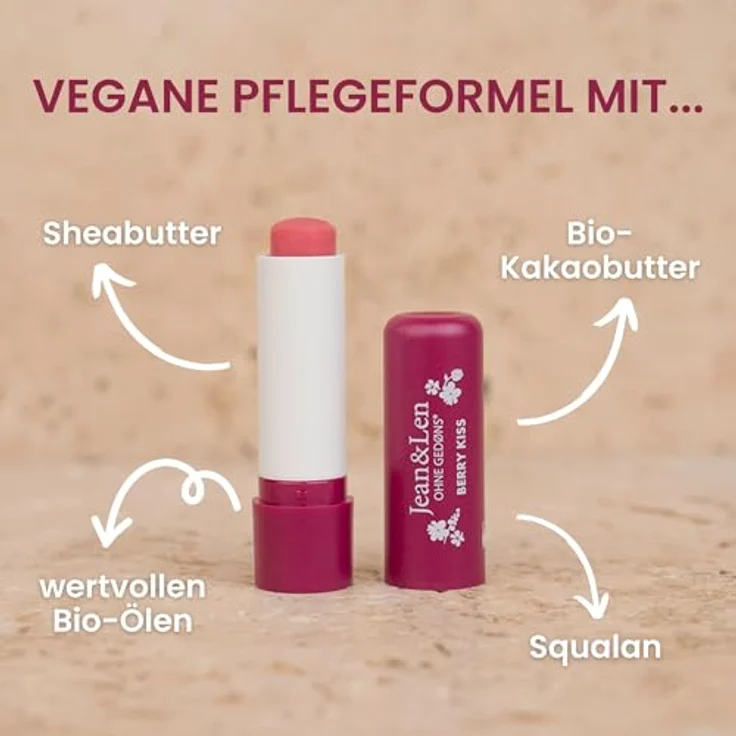 Jean & Len Lip Balm Beere, zartschmelzende Lippenpflege mit Beeren-Duft, vegan, 4,7 g – Bild 2