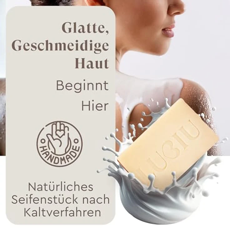 lubiu Ziegenmilchseife, 100g Handgemachte Naturseife für Gesicht, Körper und Hände, feuchtigkeitsspendend, ideal für empfindliche Haut – Bild 2