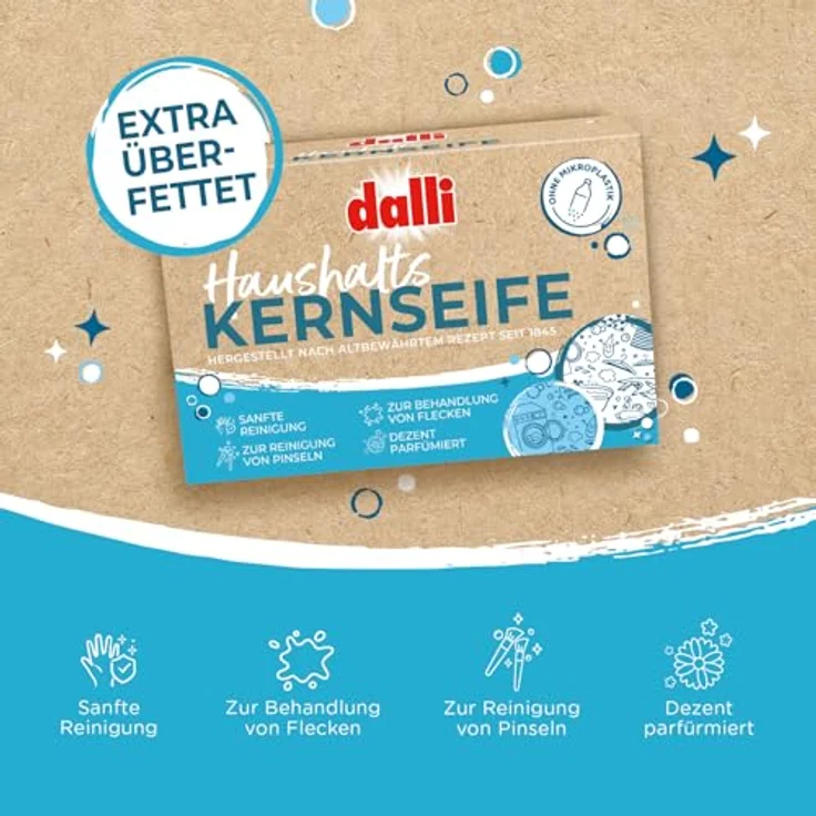 Dalli Haushaltskernseife, Vielseitige Reinigung für Haushalt und Wäsche, Hautfreundlich & umweltbewusst, 1x125g in Faltschachtel – Bild 3