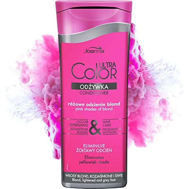 Joanna Ultra Color - Conditioner für Rosa- und Pink-farbene Haare - Farbauffrischung & Pflege - Feuchtigkeitsspendend - für kühle Blondtöne Silberblond Platinblond - Spülung Gegen Gelbstich - 200ml