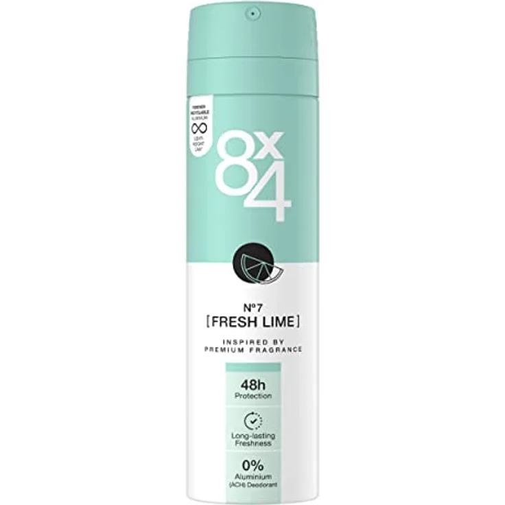 8X4 N°7 Fresh Lime Deospray (150 ml), frisch-fruchtiger Duft, Deo ohne Aluminium (ACH), Deodorant mit 48h Schutz für jeden Hauttyp – Bild 1