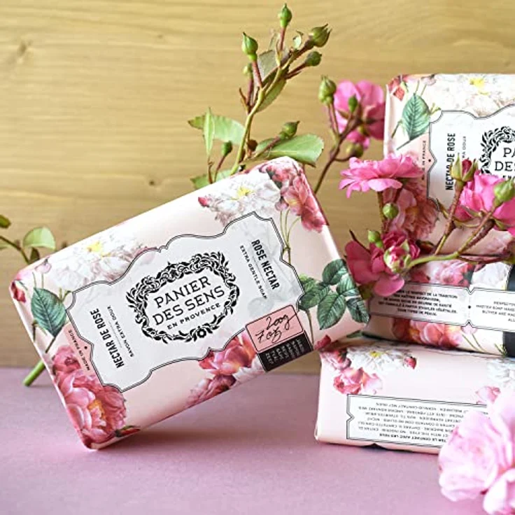 Panier des Sens Seifenstück Rosennektar, Hand- und Körperseife mit Shea-Öl, 97% natürliche Inhaltsstoffe, 2x200g, Französisch, für Damen und Herren – Bild 5