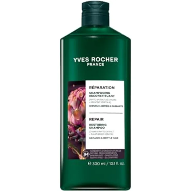 Yves Rocher Reparierendes Shampoo für geschädigtes und brüchiges Haar, 79x stärkere Widerstandskraft, vegan, ohne Sulfate und Silikone, 300 ml